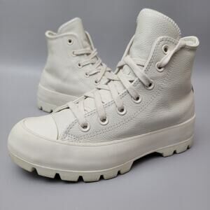 Convers CTAS Hi Lugged Sneakers Platform Womens Triple Beige Leather Size 5